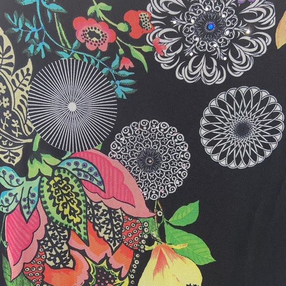 NWT DESIGUAL Floral Tunic Top Black Mesh Sz L Tall US Embellished Boho Artsy - Picture 4 of 13